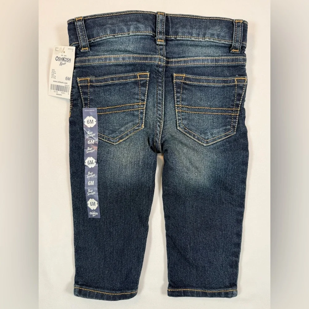NWT OSHKOSH B’GOSH Baby‎ Boys’ Dark Wash Straight Leg Jeans Adjustable Waist 6M